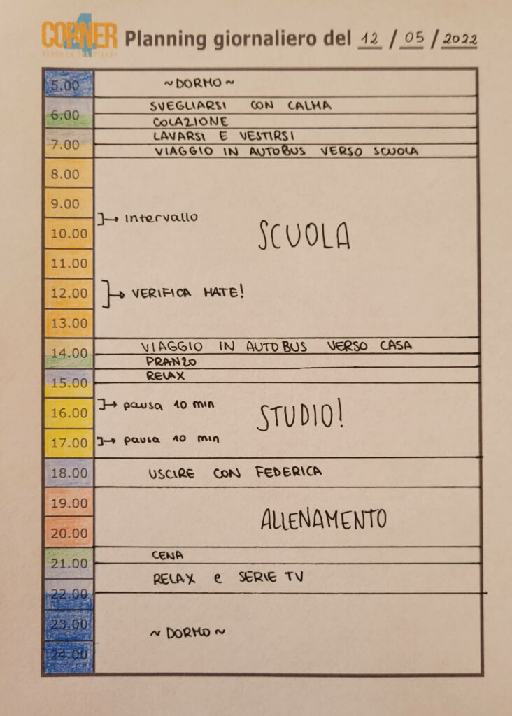 esempio compilato planner giornaliero organizzazione studio